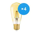 Fordelspakke 4x Ledvance Vintage 1906 LED E27 Pære klar 6.5W 725lm - 824 ekstra varm hvid | dæmpbar - erstatter 55W